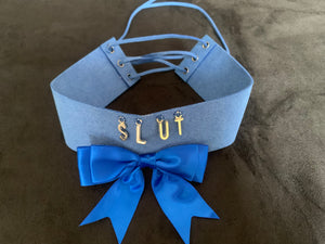 Stunning Electric Blue SLUT Collar , Choker .