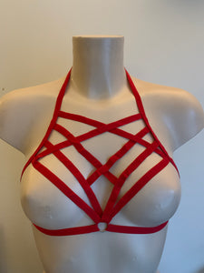 Sexy Red Elasticated Body Harness- Bralet.